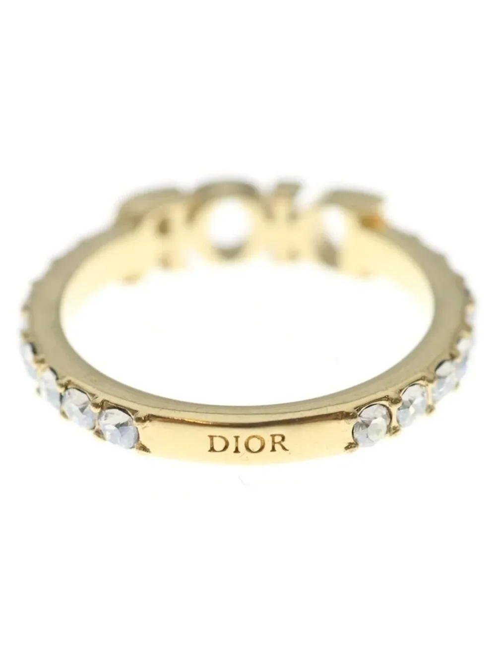 Dior Evolution Rhinestone Logo Ring L Gold